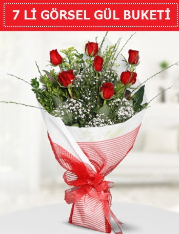 7 adet kırmızı gül buketi Aşk budur  Hatay uluslararası çiçek gönderme 